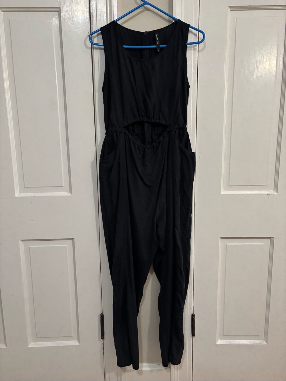 Samantha Pleet Black Dreamboat Jumpsuit Size Medium Cutout 100% Silk